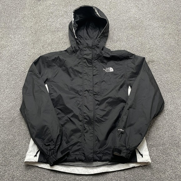 The North Face Jacket Womens XS Black White HyVent Hooded Waterproof Windproof - Picture 1 of 10